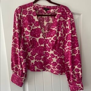 J. Crew Pink Fitted Blouse with Smocked Sleeves